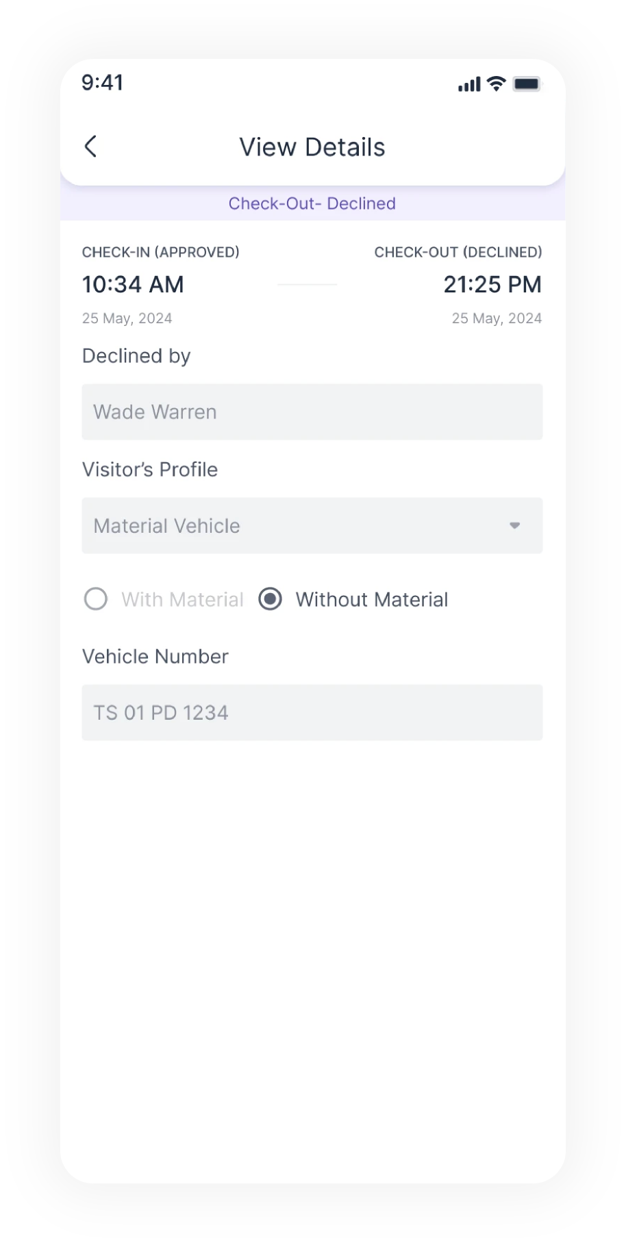 View details - check-out declined